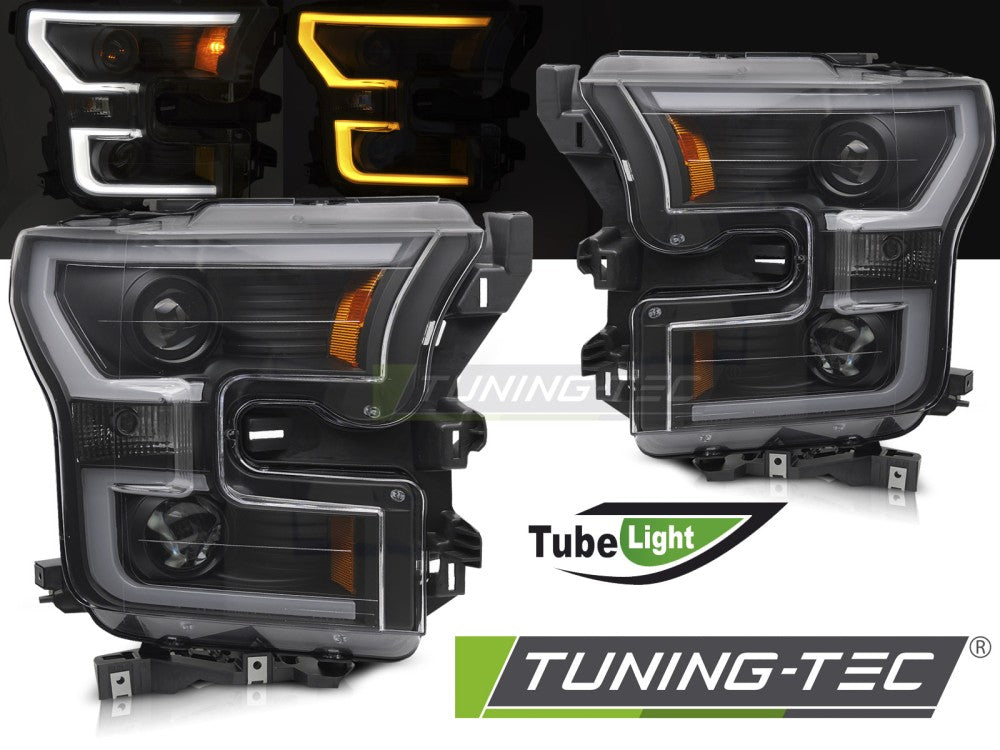 Phares tubulaires doubles noirs compatibles avec Ford F150 MK13 14-17