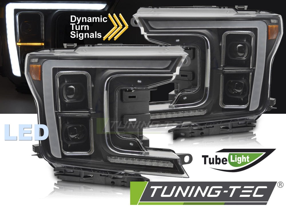 Phares Full LED noirs compatibles avec Ford F150 MK13 17-20