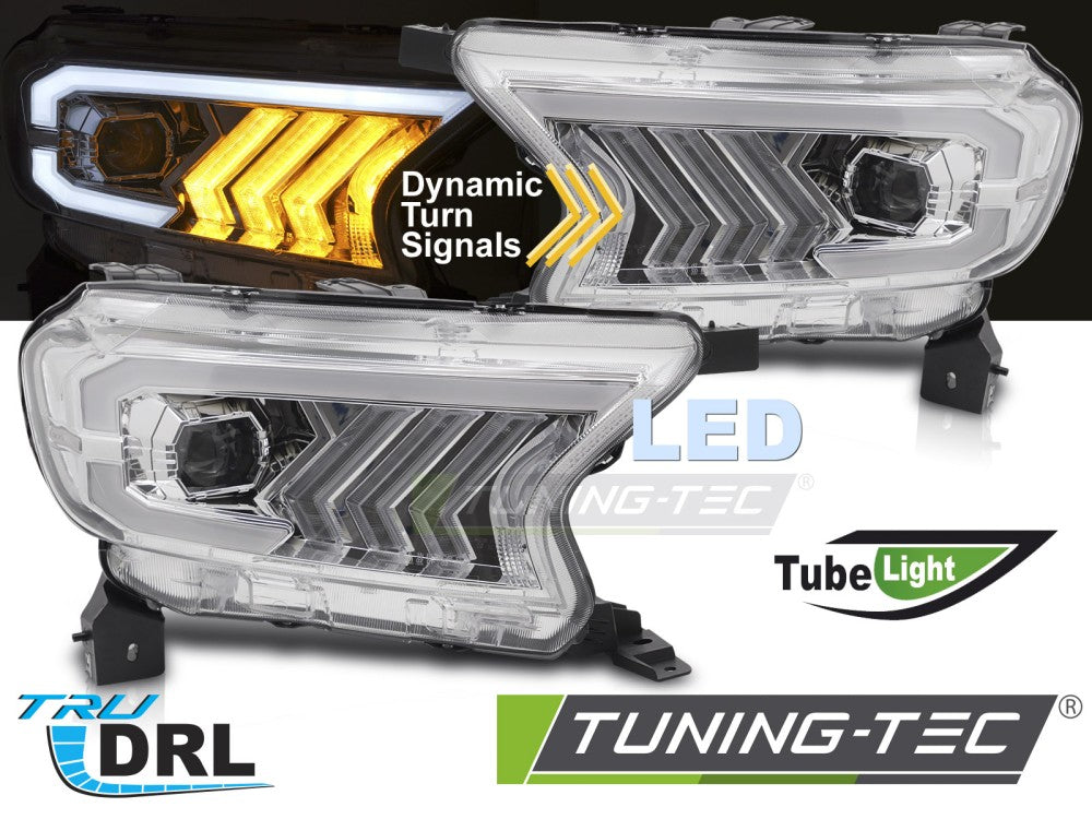 Phares tubulaires chromés compatibles avec Ford Ranger V 16-22