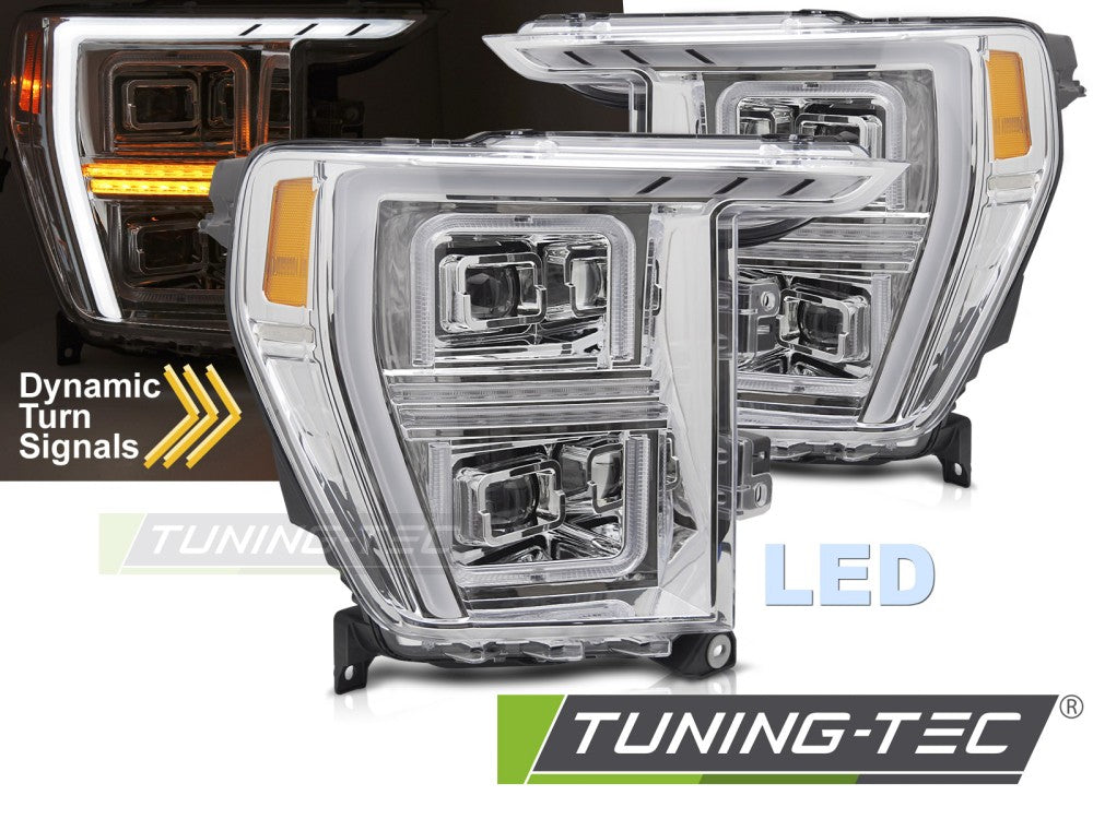 Phares avant à LED chromés, compatibles avec Ford F150 MK14 (2020-2023).