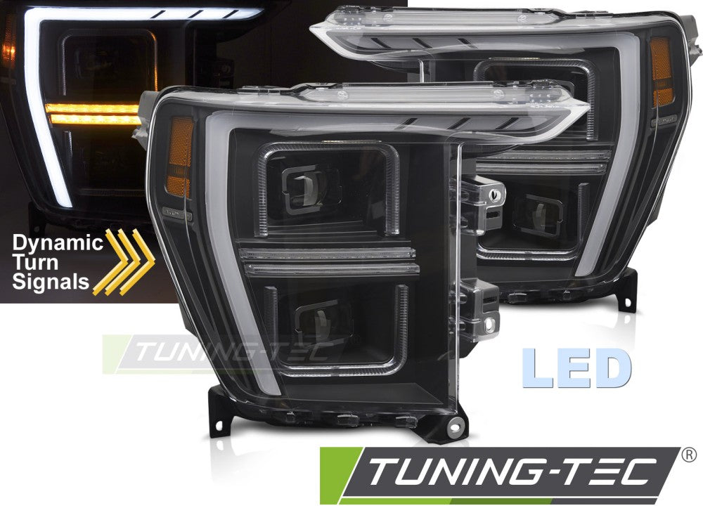 Phares avant à LED tubulaires noirs compatibles avec Ford F150 MK14 2020-2023