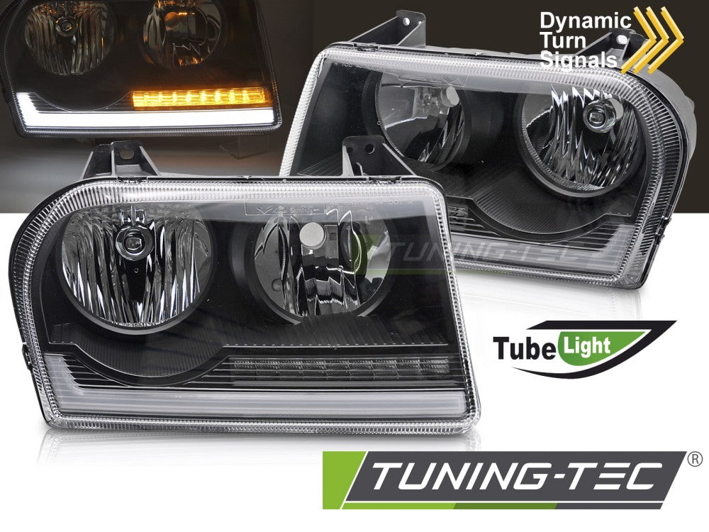 Phare tubulaire noir pour Chrysler 300 (2005-2008).
