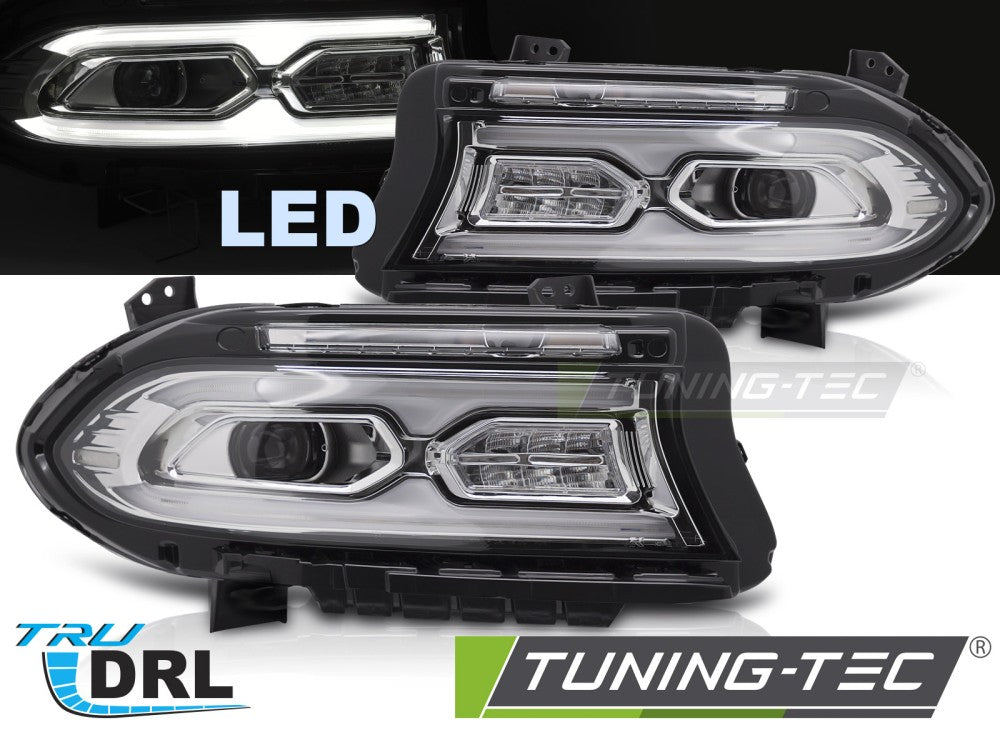 Phares entièrement à LED chromés compatibles avec Dodge Charger 14-23