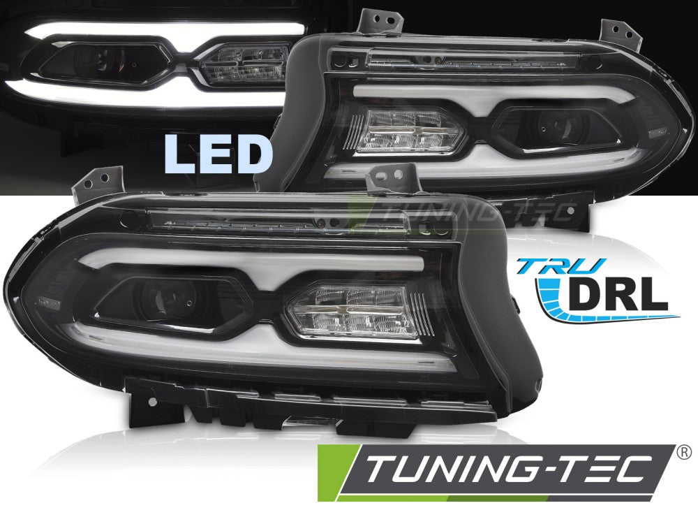 Phares entièrement à LED noirs compatibles avec Dodge Charger 14-23