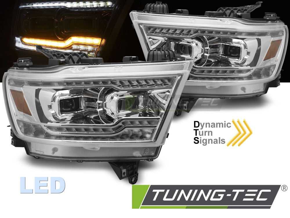 Phares entièrement à LED chromés compatibles avec Dodge Ram 19-22
