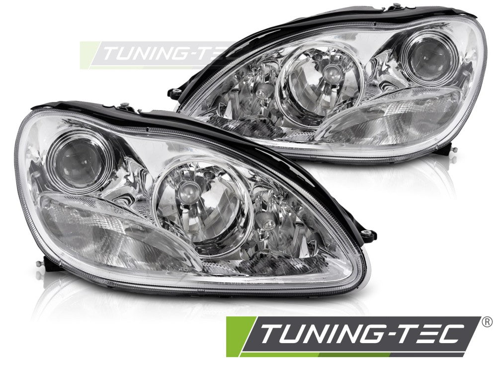 Phares chromés compatibles avec Mercedes W220 Classe S (1998-2002)
