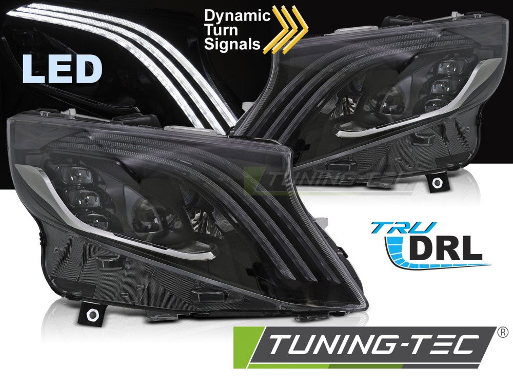 Phares LED noirs compatibles avec Mercedes Classe V / Vito W447 14-23