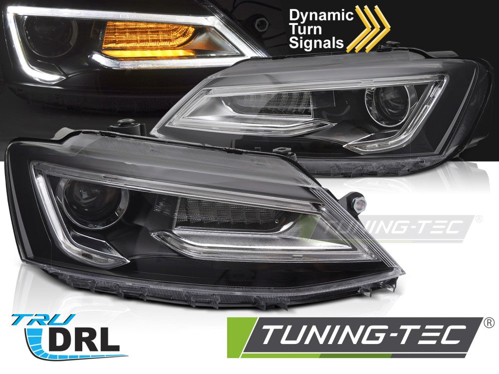 Phares tubulaires noirs compatibles avec VW Jetta VI 11-18