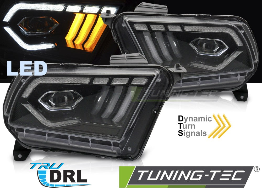 Phares à LED noirs avec feux de jour compatibles avec Ford Mustang 10-13