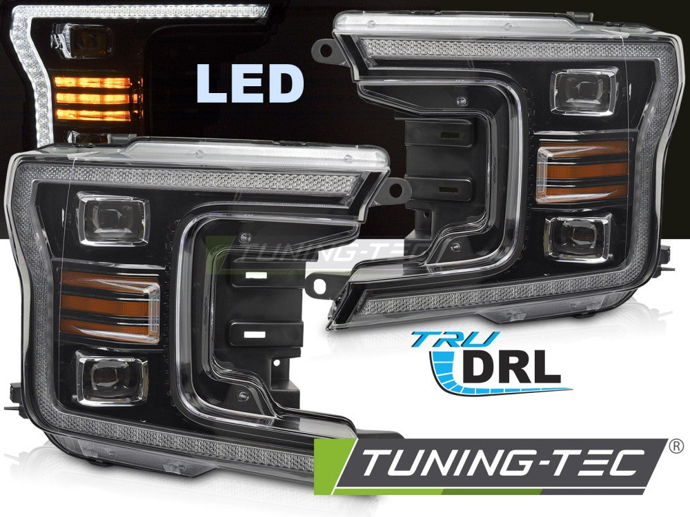 Phares à LED noirs avec feux de jour compatibles avec Ford F150 MK13 17-20