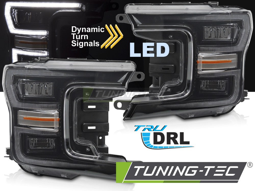 Phares LED noirs avec feux de jour séquentiels compatibles avec Ford F150 MK13 17-20