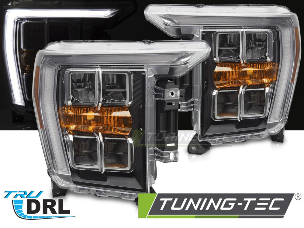 Phares noirs avec feux de jour compatibles avec Ford F150 MK14 2020-2023