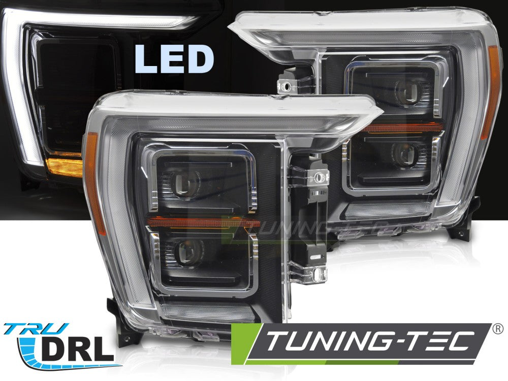 Phares à LED noirs avec feux de jour compatibles avec Ford F150 MK14 2020-2023