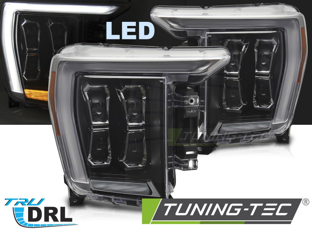 Phares LED noirs compatibles avec FORD F150 MK14 2020-2023