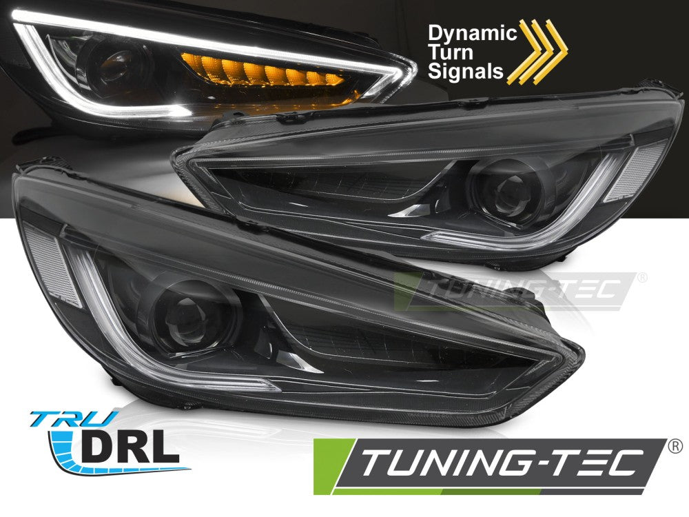Feux de jour à LED noirs pour Ford Focus MK3 (2014-2018).