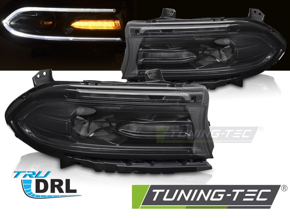 Phares LED noirs compatibles avec Dodge Charger 14-23