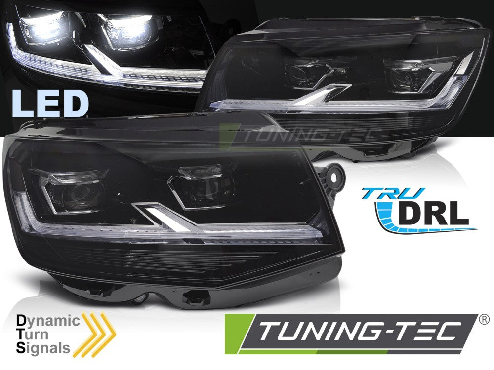 Phares Full LED noirs avec feux de jour SEQ compatibles VW T6 15-19
