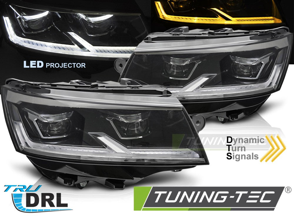 Phares Full LED noirs avec feux de jour SEQ compatibles VW T6.1 20-24
