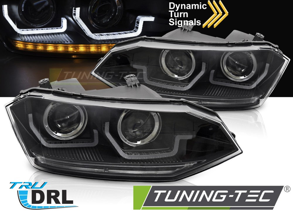 Feux de jour à LED noirs pour VW Polo VI 2G 17-21 SEQ