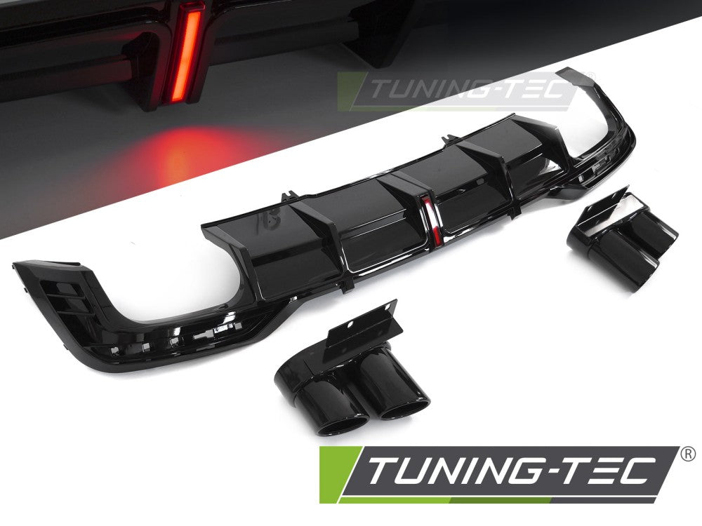 Diffuseur double sortie noir brillant avec feu stop LED style sport compatible Audi A5 F5 19-23