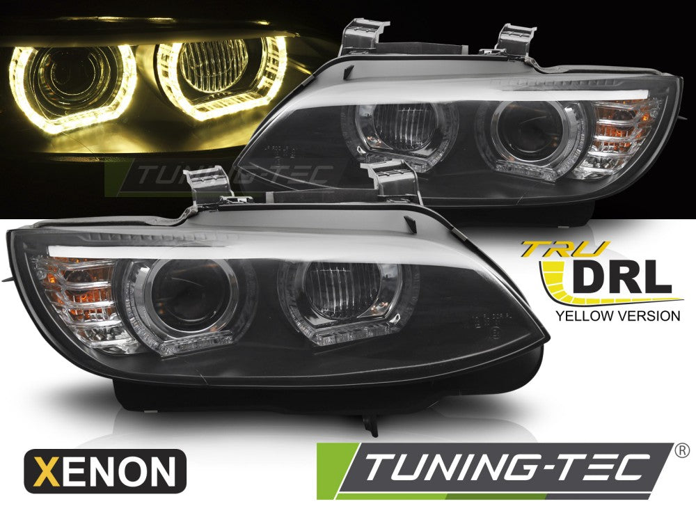 Phares au xénon à LED jaunes avec feux de jour noirs, compatibles BMW E92 / E93 06-10