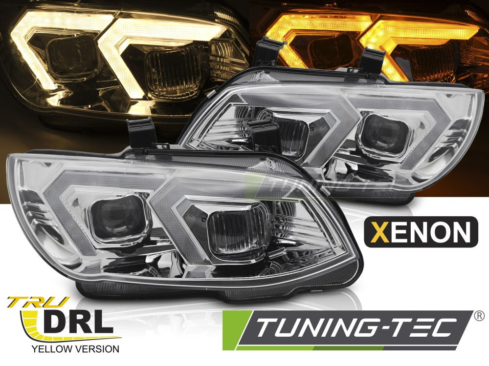 Phares au xénon à LED jaunes avec feux de jour chromés, compatibles BMW E92 / E93 LCI 10-13