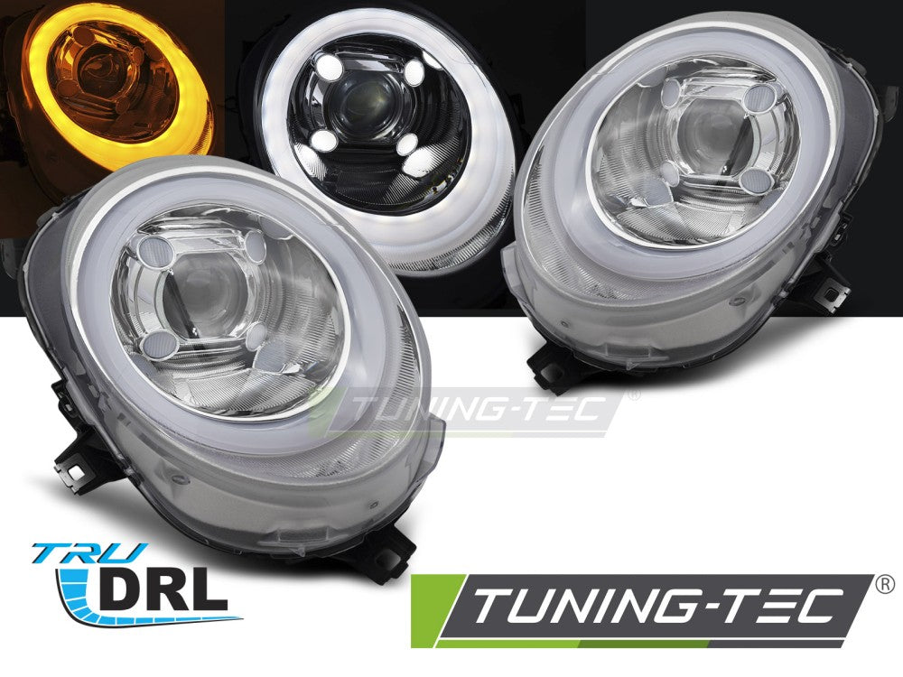 Phares tubulaires chromés avec feux de jour compatibles avec MINI (COOPER) F55 / F56 / F57 14-17