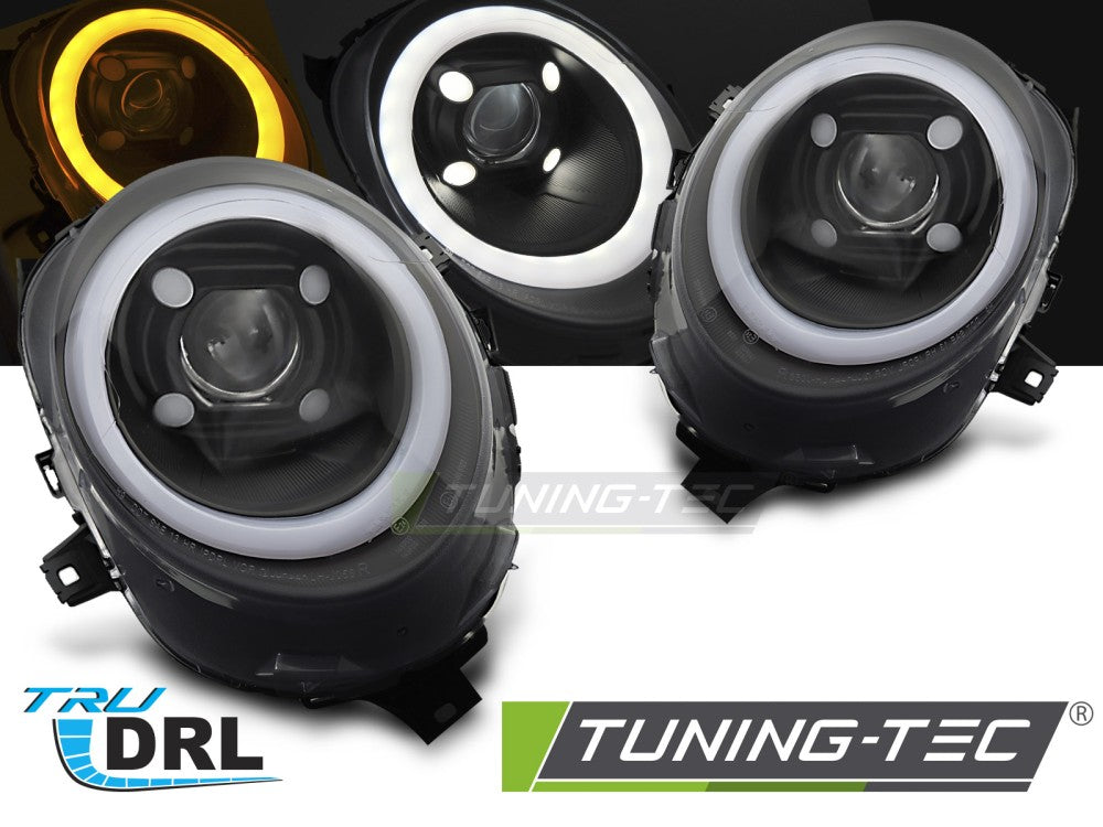 Phares tubulaires noirs avec feux de jour compatibles avec MINI (COOPER) F55 / F56 / F57 14-17