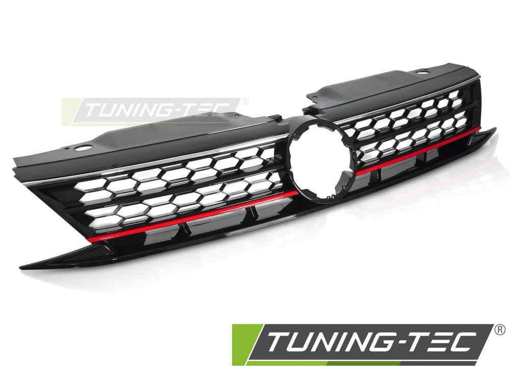 Calandre sport noir brillant avec liserés rouges et chromés, compatible VW Jetta VI 14-18