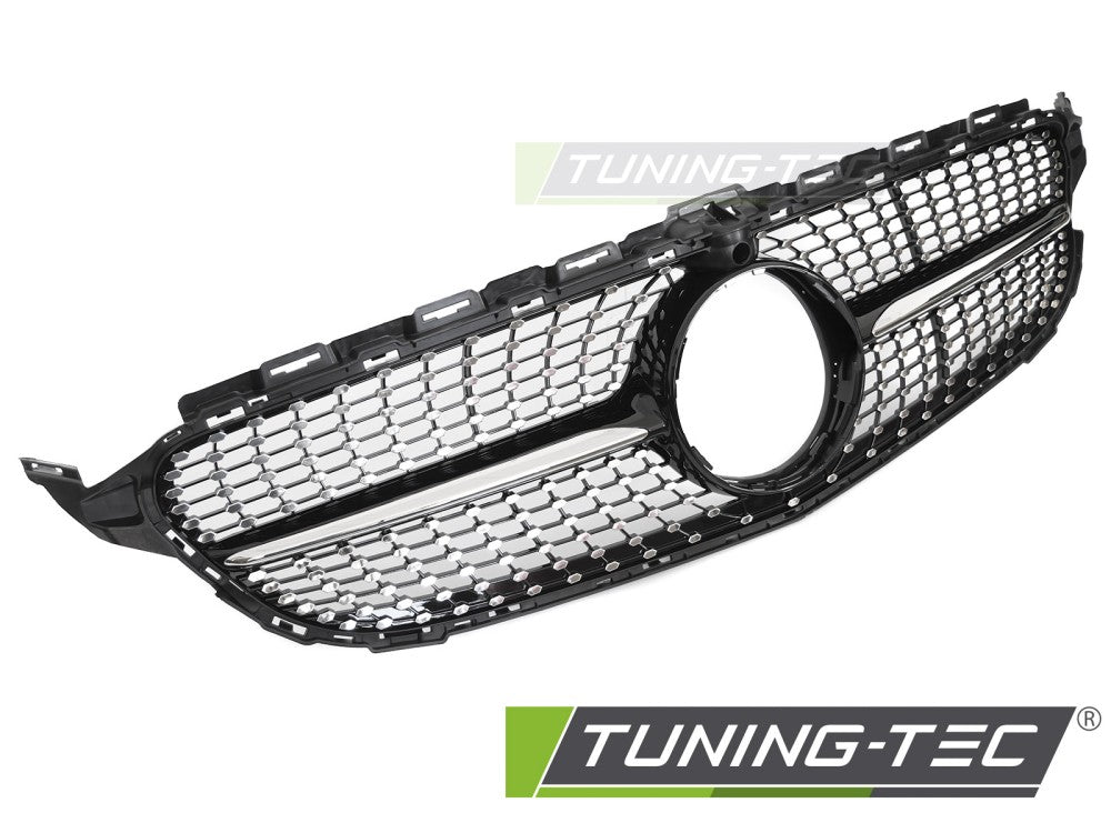 Calandre chromée noire diamantée avec trou pour caméra, compatible avec Mercedes W205 14-18 / S205 14-18 / C205 15-18 / A205 16-18