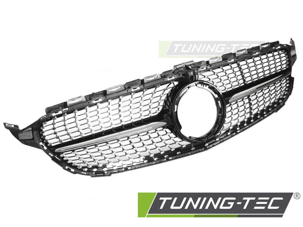 Calandre chromée noire diamantée avec trou pour caméra, compatible avec Mercedes W205 18-21 / S205 18-21 / C205 18-23 / A205 18-23