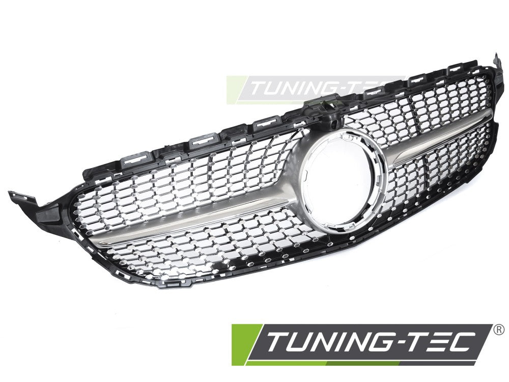 Calandre chromée argentée diamantée avec trou pour caméra, compatible avec Mercedes W205 18-21 / S205 18-21 / C205 18-23 / A205 18-23