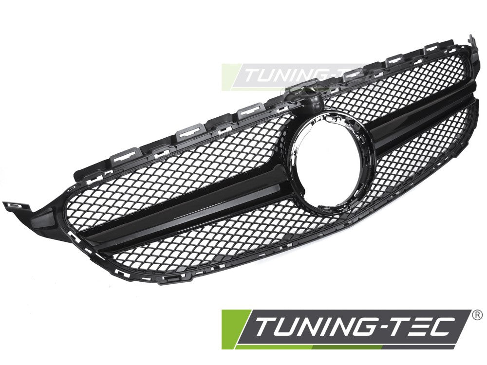 Calandre noire brillante avec trou pour caméra, compatible avec Mercedes W205 18-21 / S205 18-21 / C205 18-23 / A205 18-23