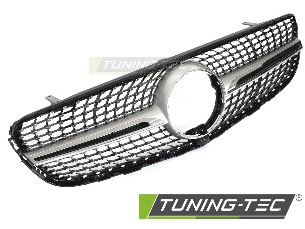 Calandre chromée argentée diamantée avec trou pour caméra compatible avec Mercedes GLC W253 15-18