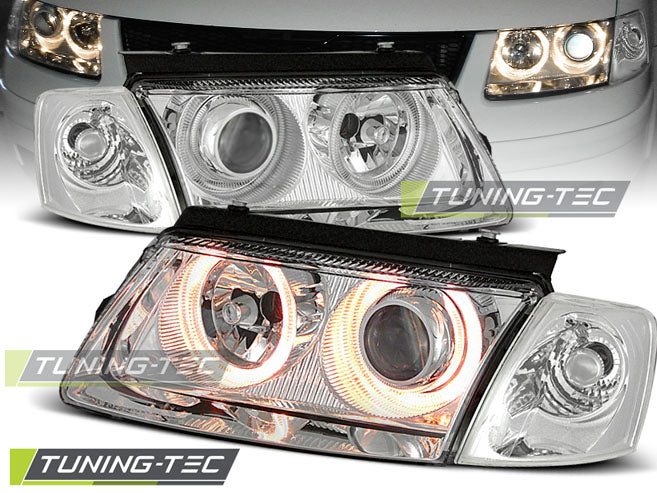 Phares Angel Eyes chromés compatibles VW Passat B5 3B 11.96-08.00