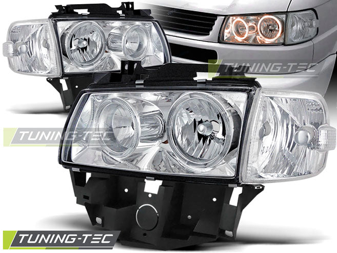 Phares Angel Eyes chromés compatibles avec VW T4 (08.96-03.03)