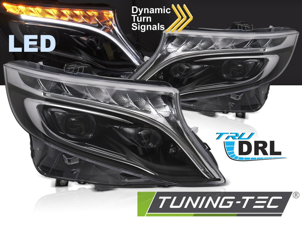 Phares Full LED noirs compatibles avec Mercedes Classe V / Vito W447 (2014-2023)