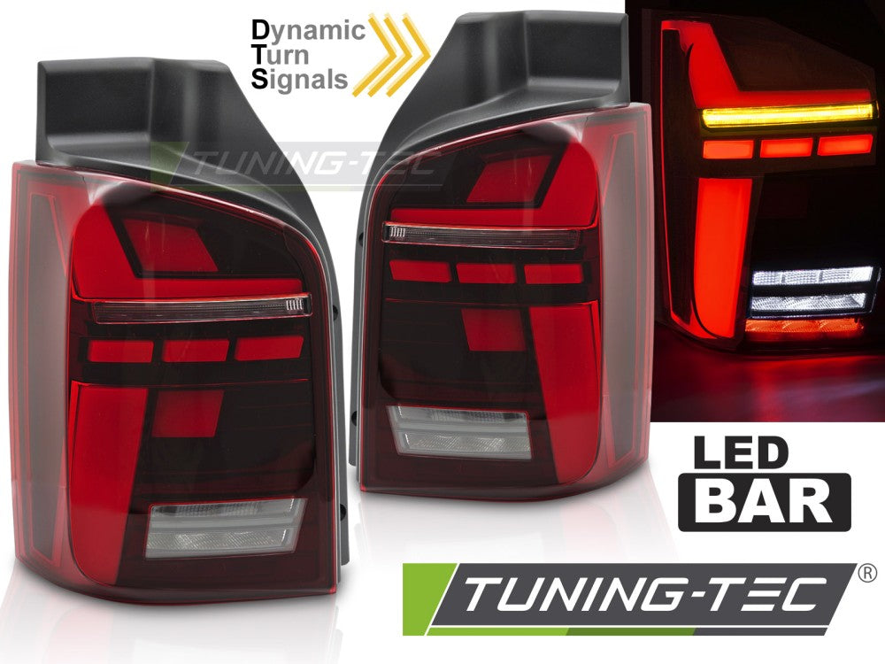 Feux arrière à LED rouges SEQ compatibles VW T5 04.03-09 / 10-15