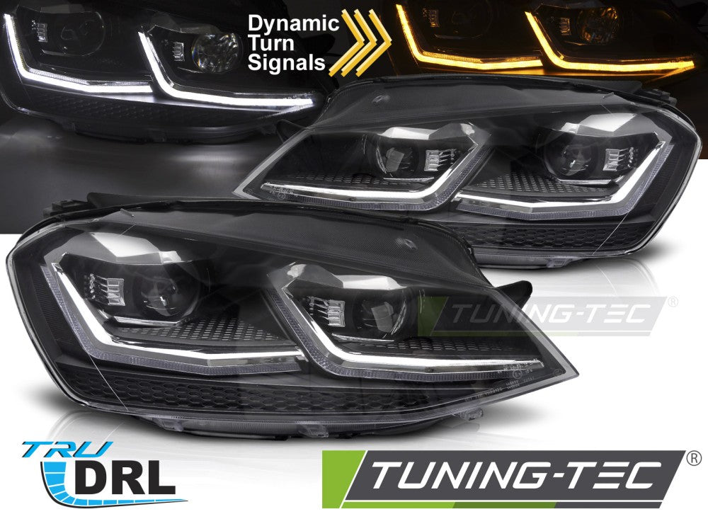 Phares LED argentés avec feux de jour séquentiels (SEQ DRL) compatibles avec VW Golf VII 13-17