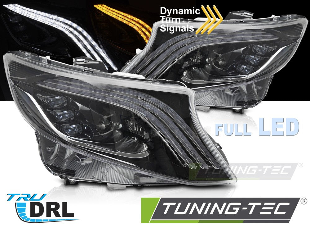 Phares Full LED séquentiels avec feux de jour (DRL) compatibles avec Mercedes Classe V / Vito W447 (2014-2023)