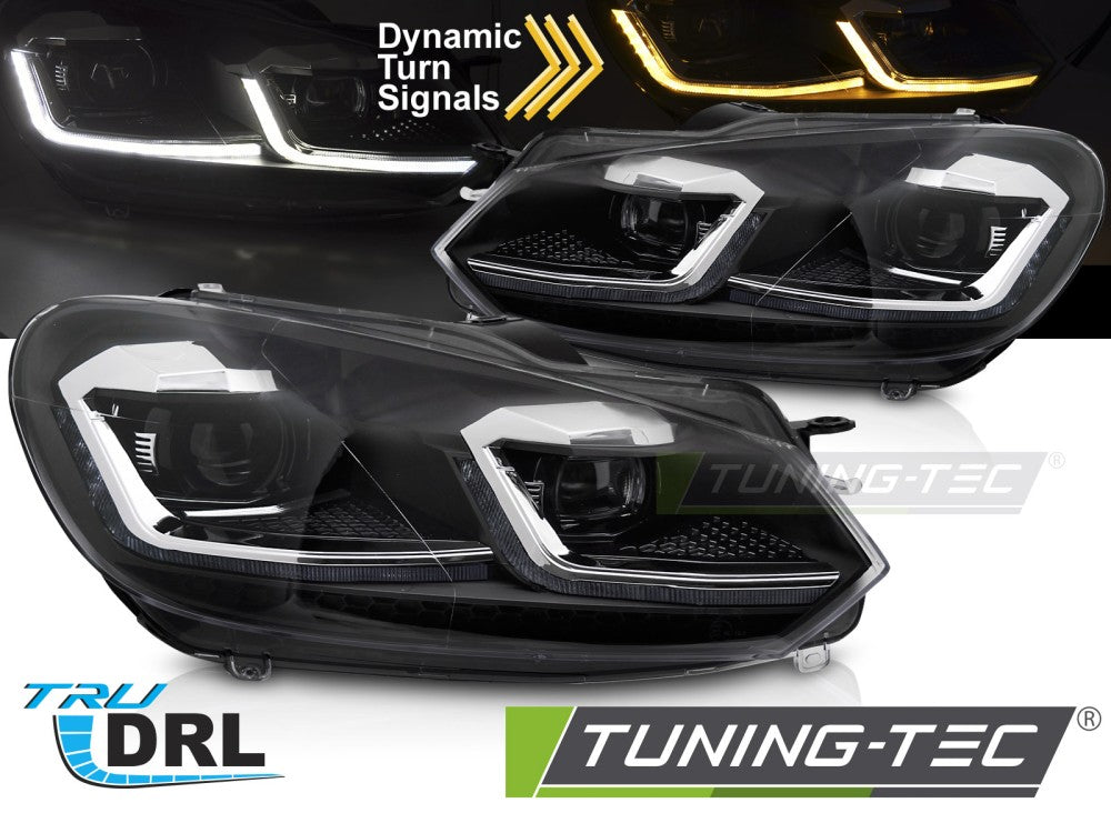 Phares avant Silver Line LED séquentiels avec feux de jour (DRL) compatibles avec VW Golf VI 08-12