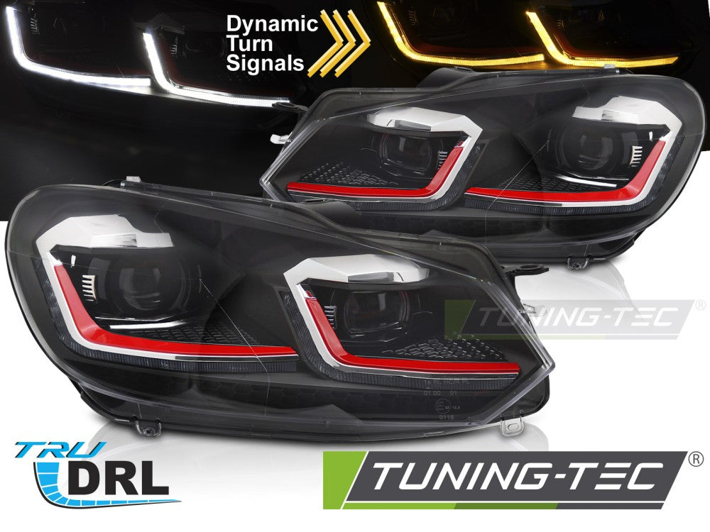 Phares à LED à ligne rouge avec feux de jour séquentiels (DRL) compatibles avec VW Golf VI 08-12