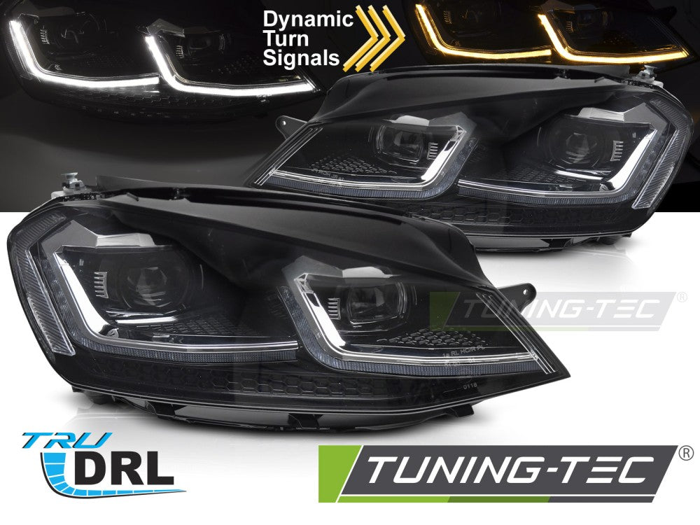 Phares avant argentés à LED séquentiels avec feux de jour (DRL) compatibles avec VW Golf VII 13-17