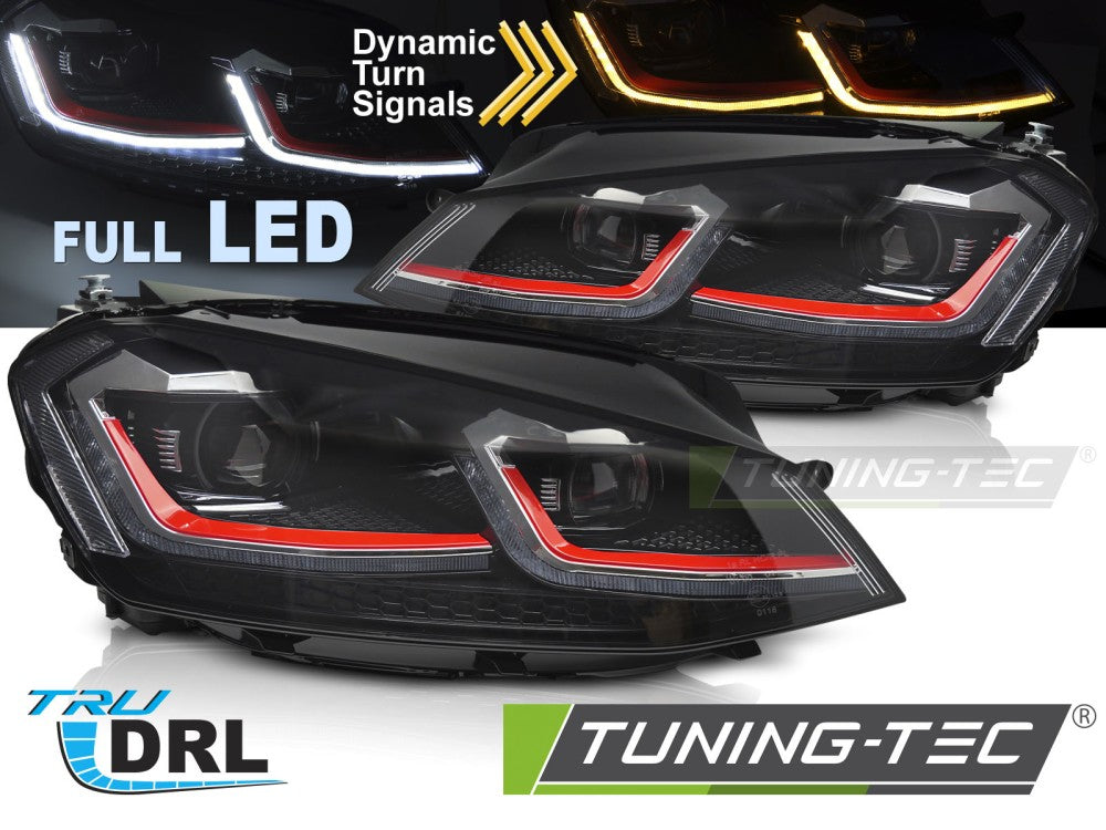 Phares Full LED rouges séquentiels avec feux de jour (DRL) compatibles avec VW Golf VII 13-17