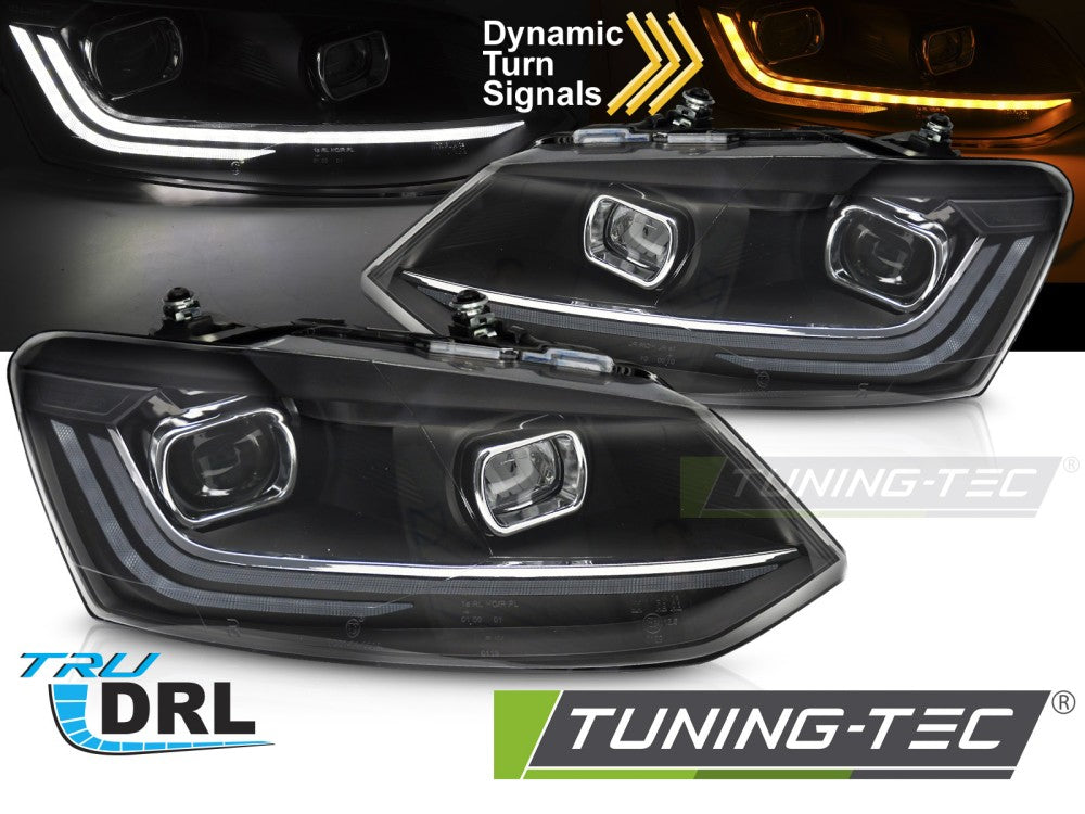 Phares avant argentés à LED séquentiels avec feux de jour (DRL) compatibles avec VW Polo V 6R 09-17