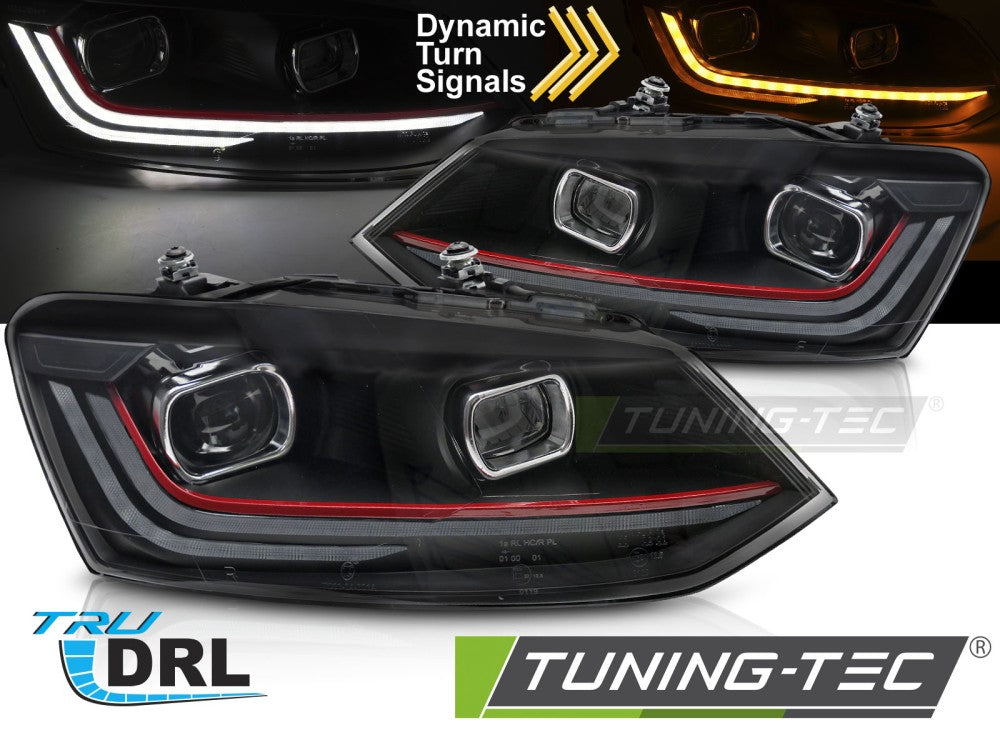 Phares à LED rouges séquentiels avec feux de jour compatibles avec VW Polo V 6R 09-17