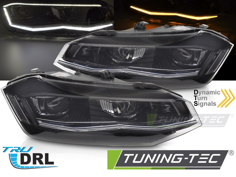 Phares avant argentés à LED séquentiels avec feux de jour (DRL) compatibles avec VW Polo VI 2G 17-21