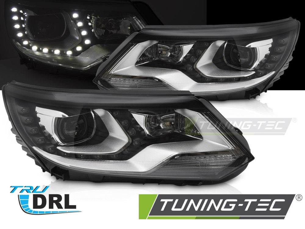 Phares avant à LED noirs avec feux de jour (DRL) compatibles avec VW Tiguan I 11-15