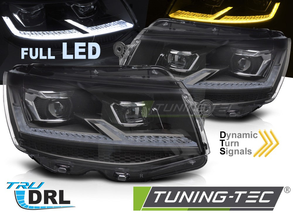 Phares Full LED noirs chromés séquentiels avec feux de jour (DRL) compatibles VW T6 15-19