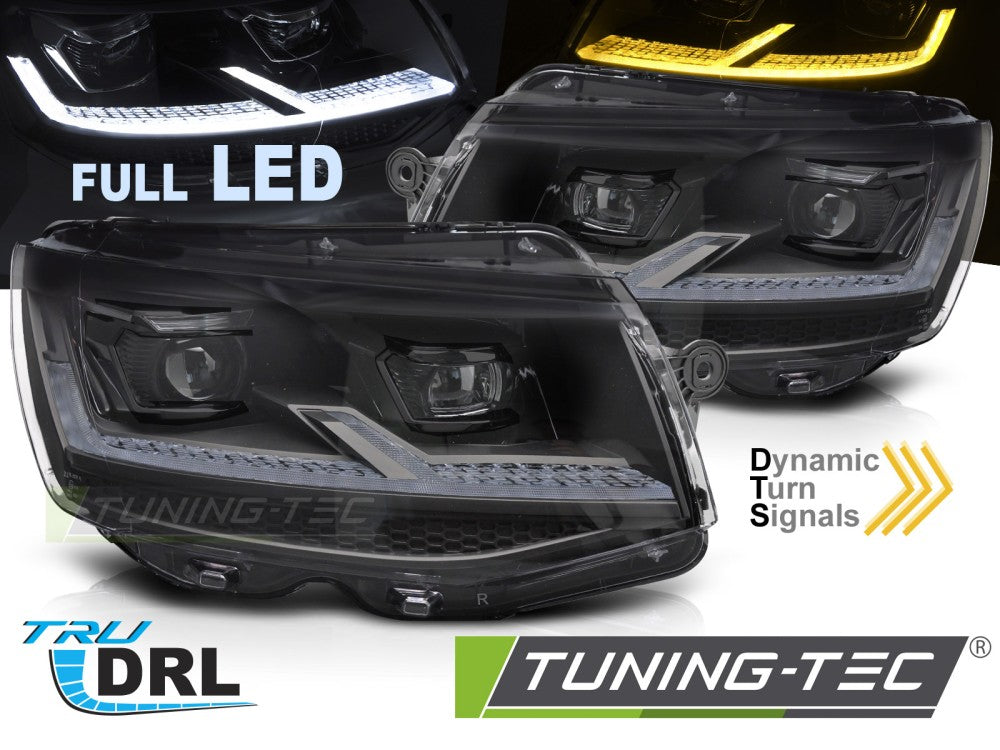 Phares Full LED noirs avec feux de jour séquentiels (SEQ DRL) compatibles VW T6 15-19